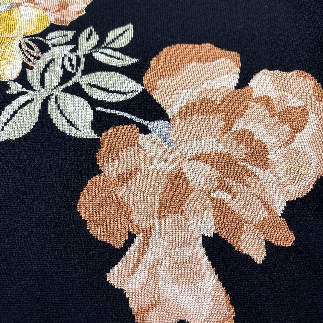 レオナール花柄タートルネック半袖ニット　カシミア　Lサイズ