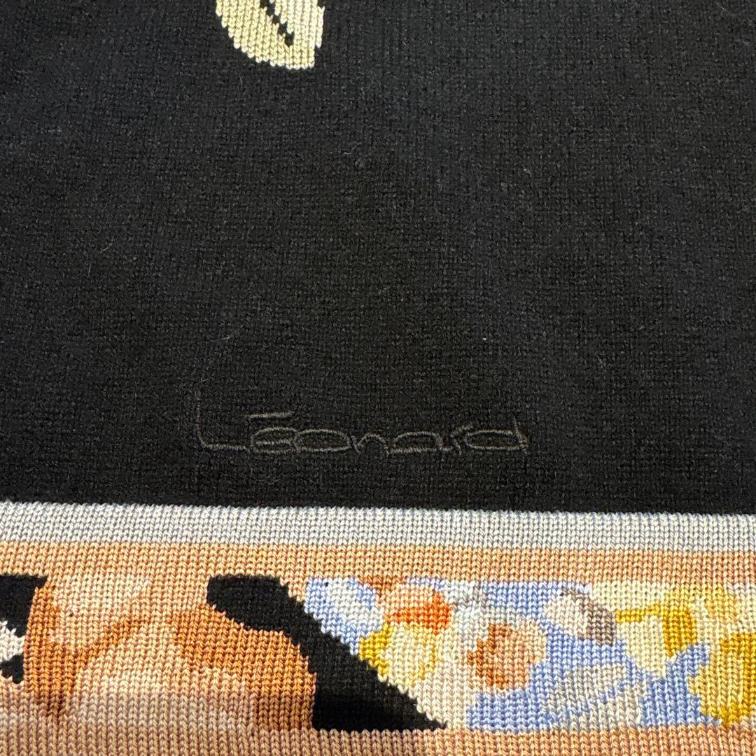 レオナール花柄タートルネック半袖ニット　カシミア　Lサイズ