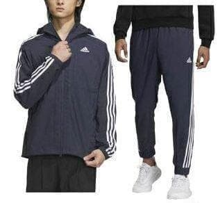 E2新品 2XL アディダス adidas デニム風ウーブンセットアップ 上下紺