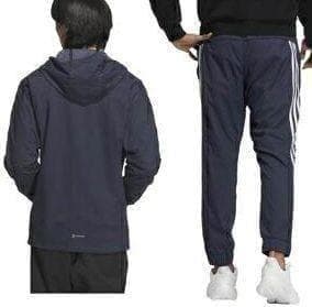 E2新品 2XL アディダス adidas デニム風ウーブンセットアップ 上下紺