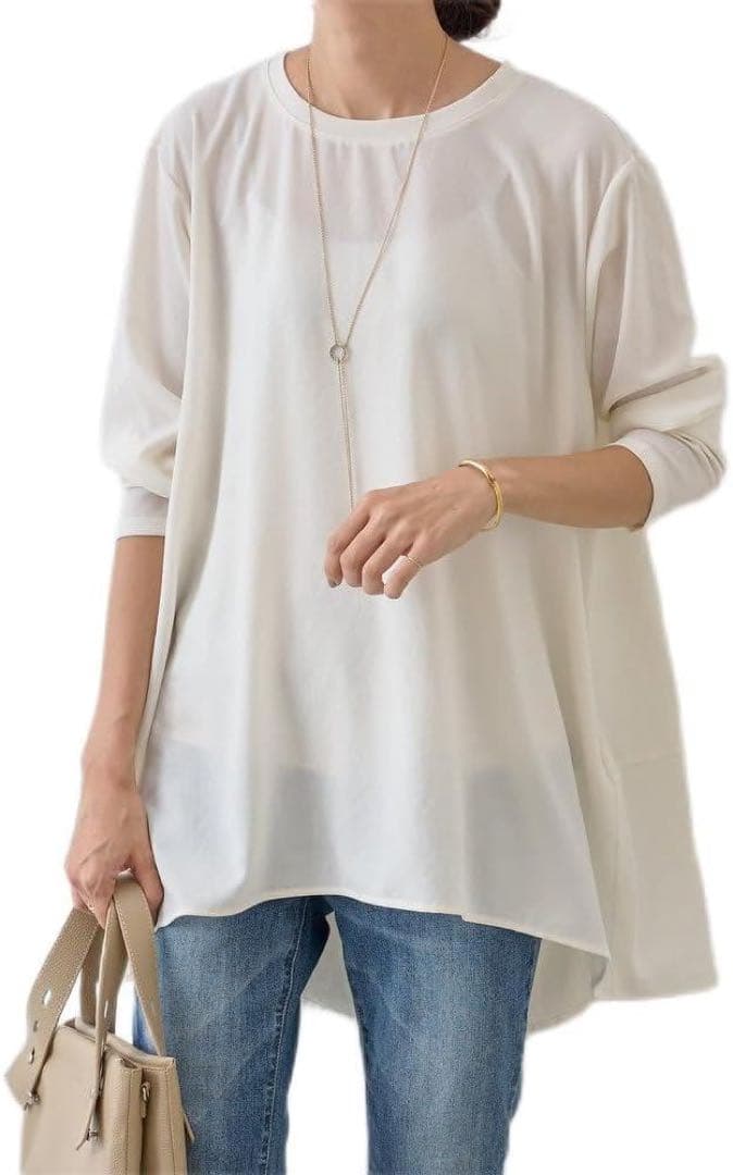 ビアズリー 後ろドレープTブラウス アイボリー