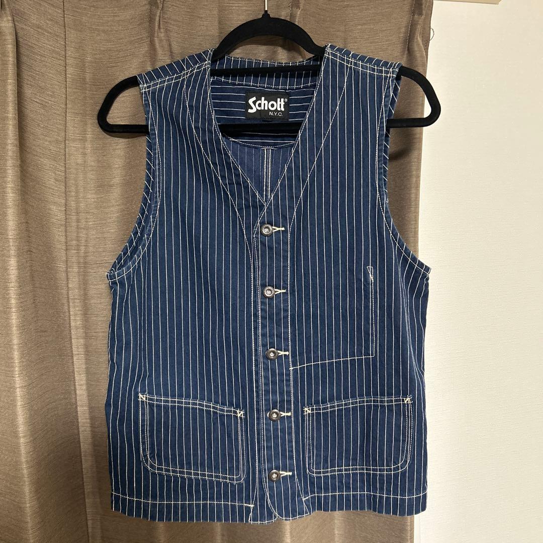 最終値下げ SCHOTT オールドヒッコリーデニムベスト　Sサイズ　ヒンチバック