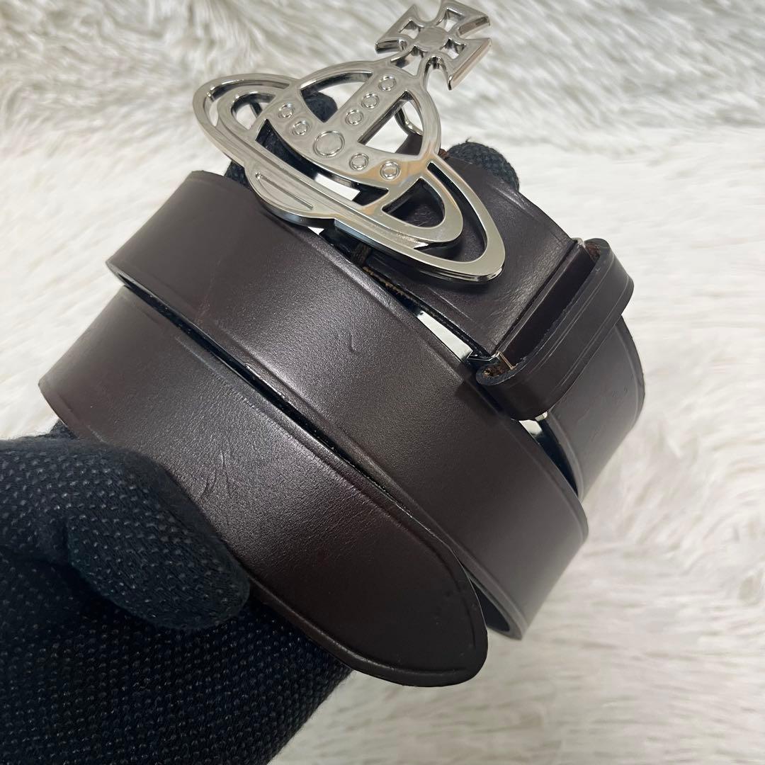 ヴィヴィアンウエストウッド レザーベルト ダークブラウン オーブ シルバー