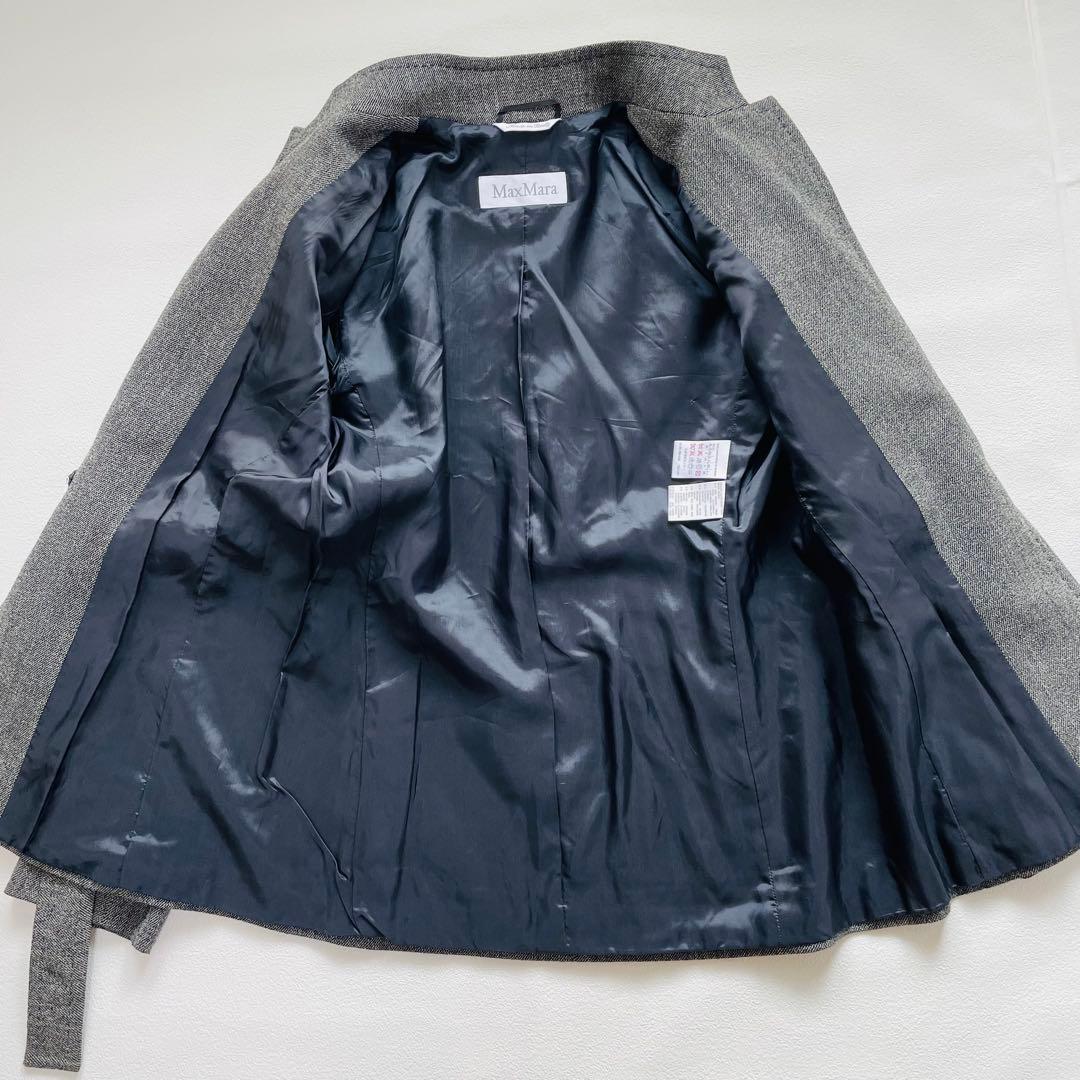 MARA MARA グレー ワイド パンツスーツ シルク混 ベルテット