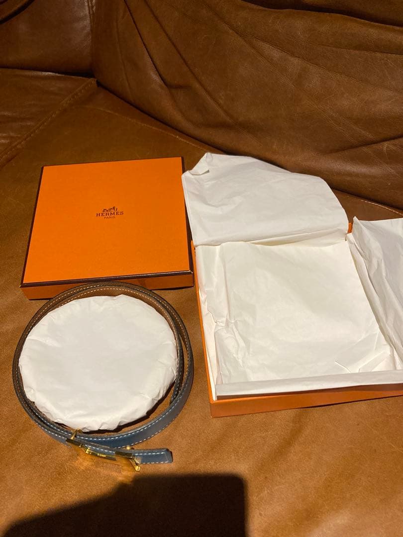 ほぼ新品　エルメス　ベルト　レディース　ブルー　ヴィンテージ　箱付き　付属品