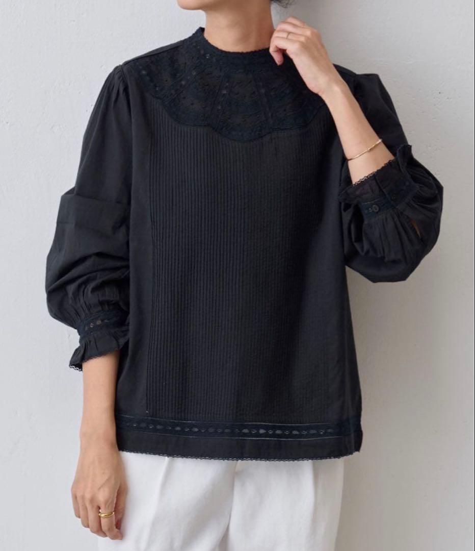 【24SS】BEARDSLEY リバーレースヨークブラウス　ブラック