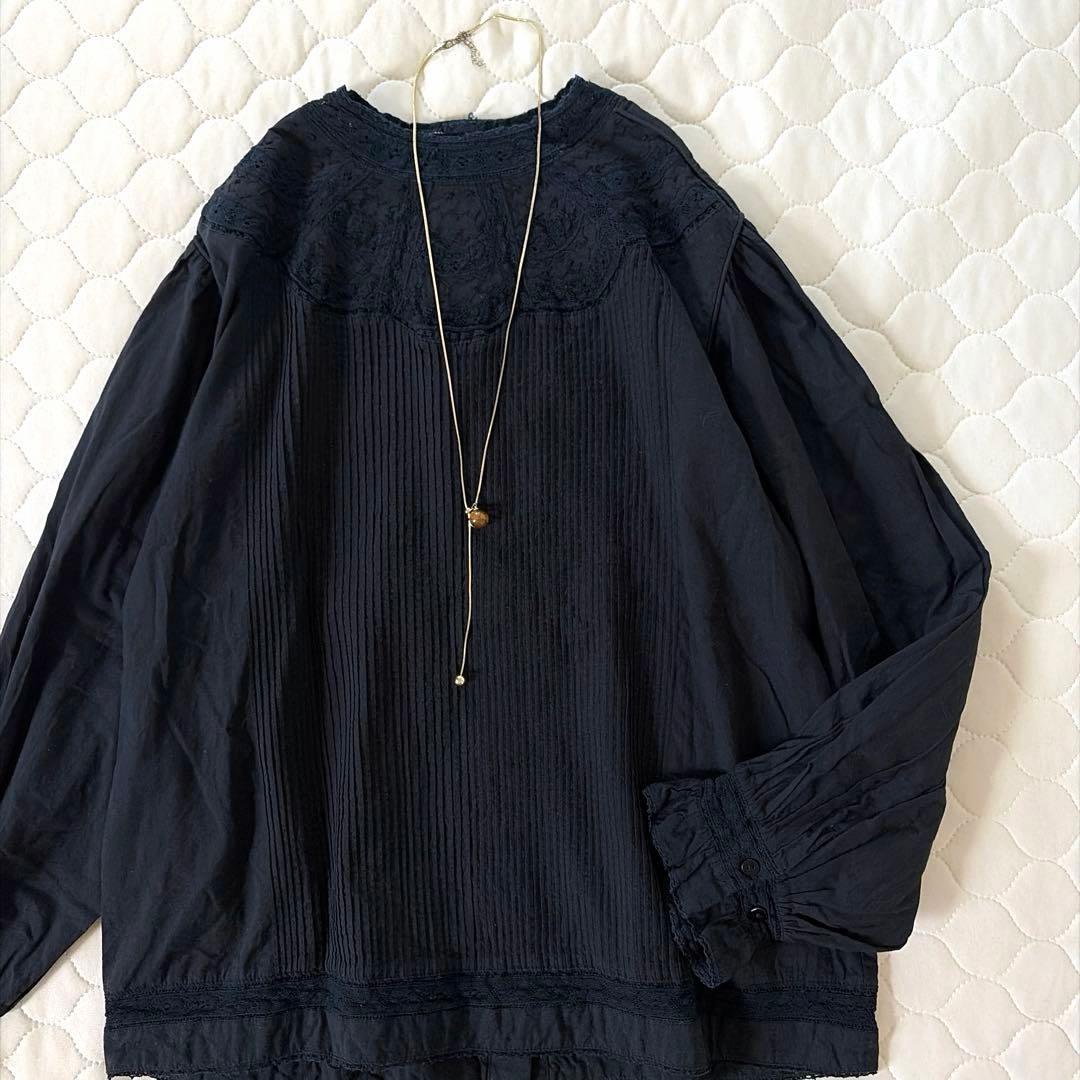 【24SS】BEARDSLEY リバーレースヨークブラウス　ブラック