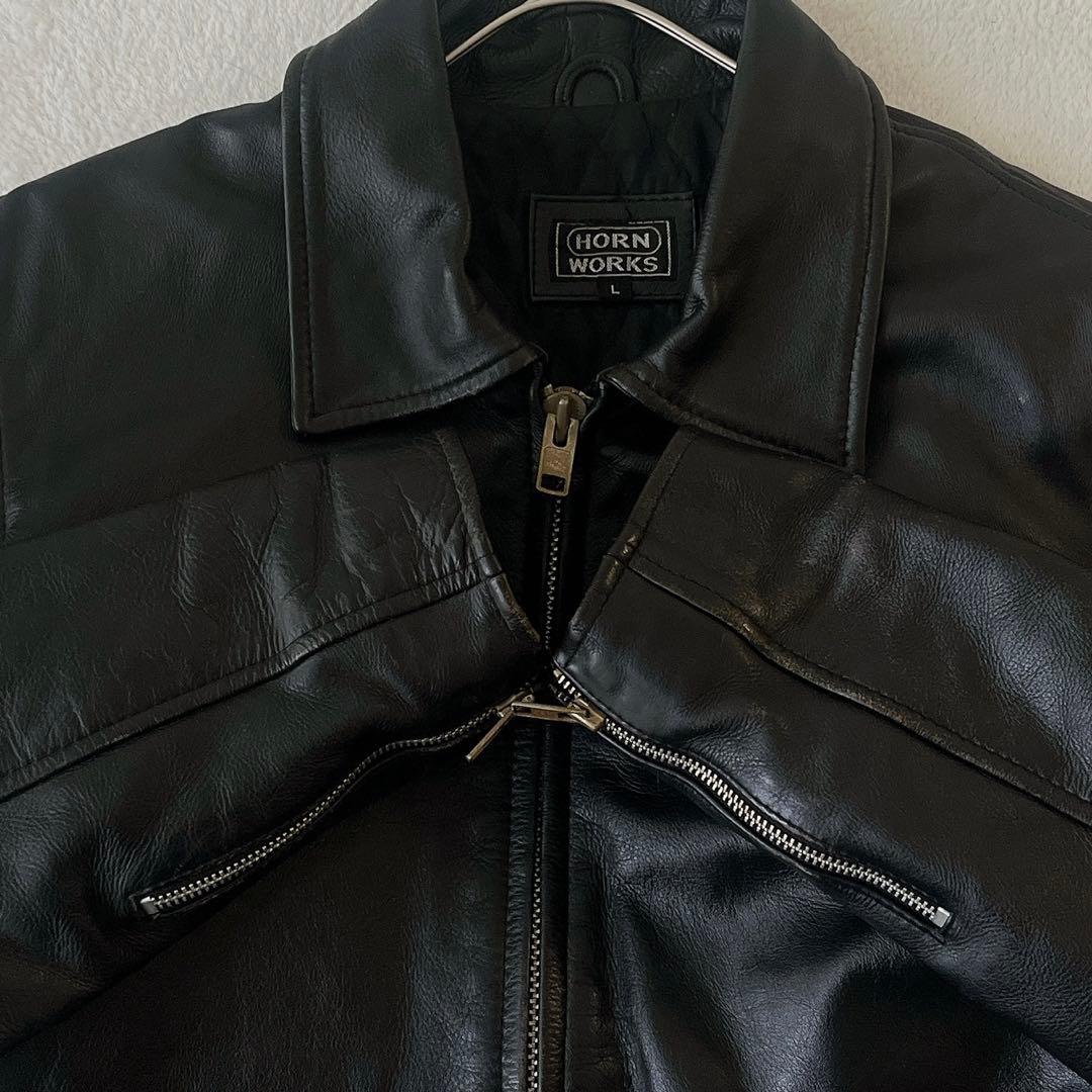 HORN WORKS シングルライダースジャケット レザー 本革 黒 サイズL
