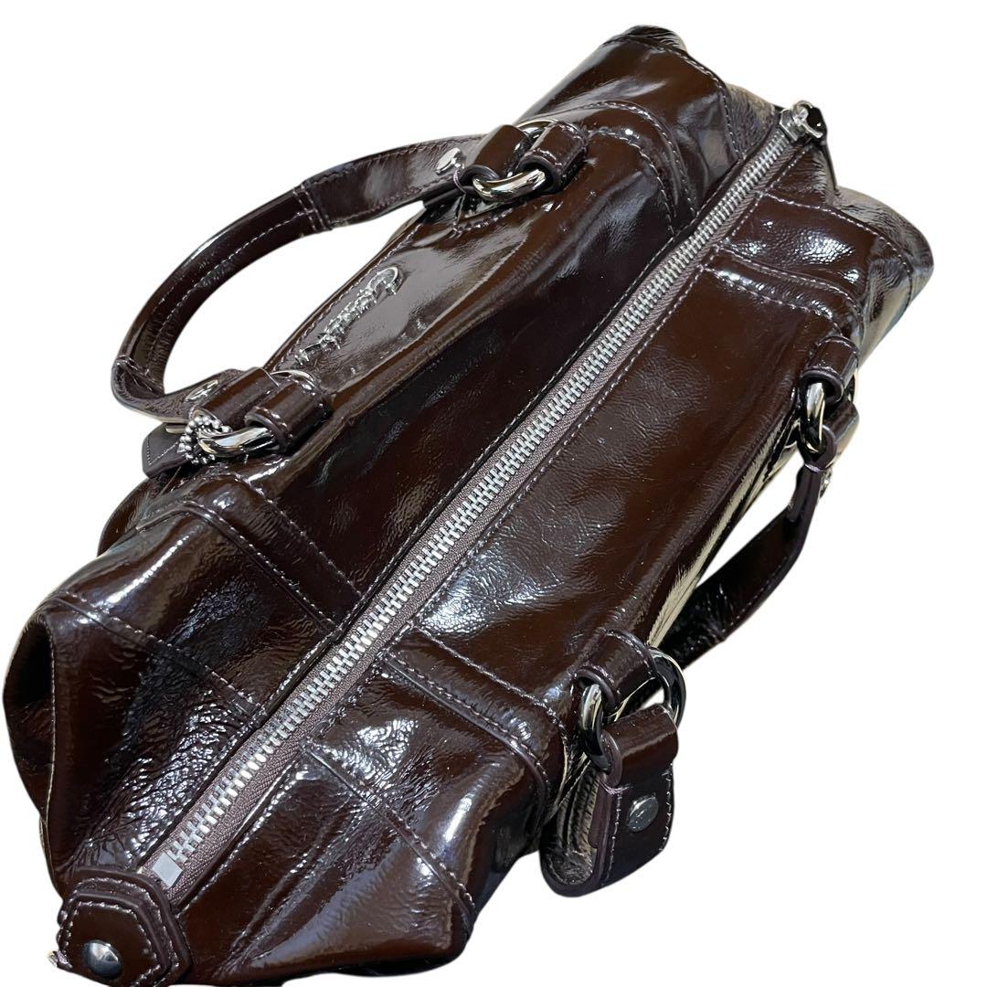 d*3様 COACH ブラウン ハンドバッグ ショルダーバッグ エナメル 2wa