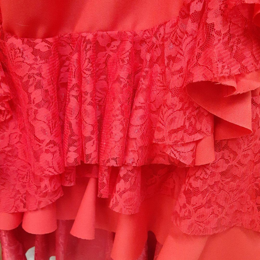 フラメンコ衣装　☆ファルダのみ☆豪華レース3段フリルレッドファルダ