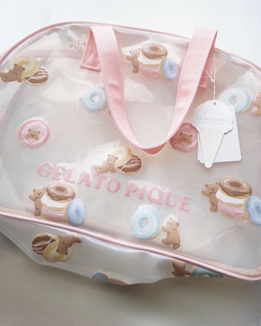 ジェラートピケ ドーナツベア柄PVCプールバッグ(ピンク)