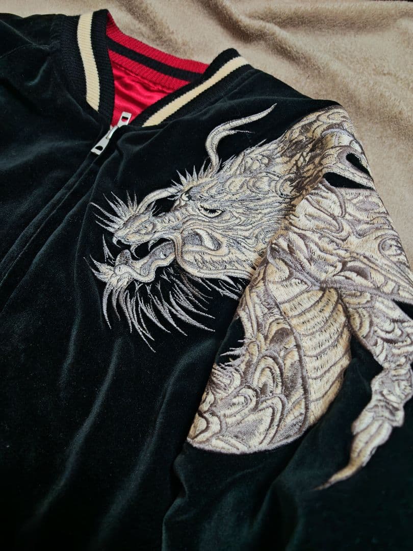 六無人 美品 別珍 ２面用 スカジャン 日本限定 龍 レーヨン unisex