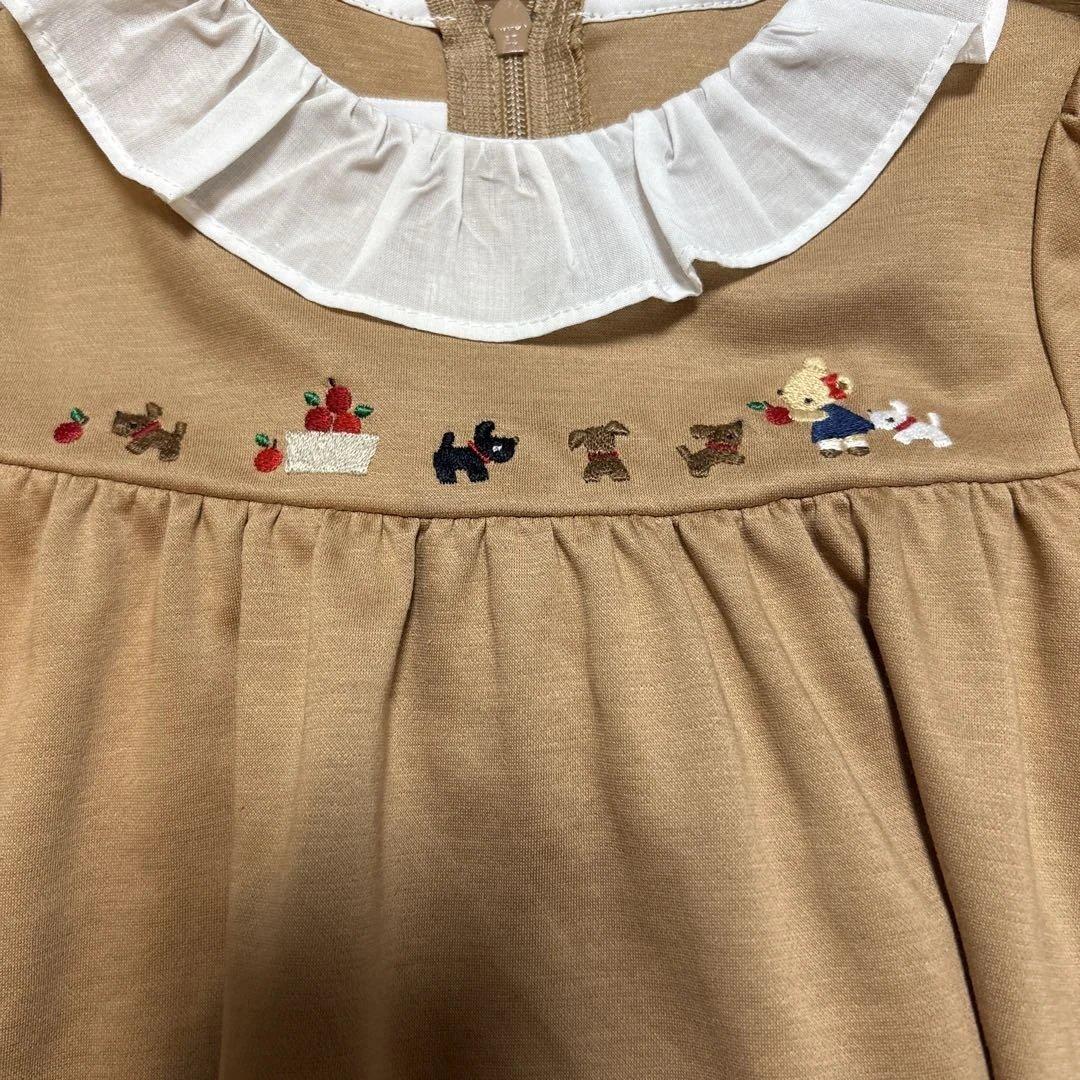 超美品【ファミリア】ベージュ フリル付きワンピース チュニック80サイズ