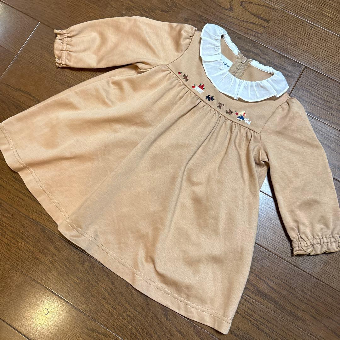 超美品【ファミリア】ベージュ フリル付きワンピース チュニック80サイズ