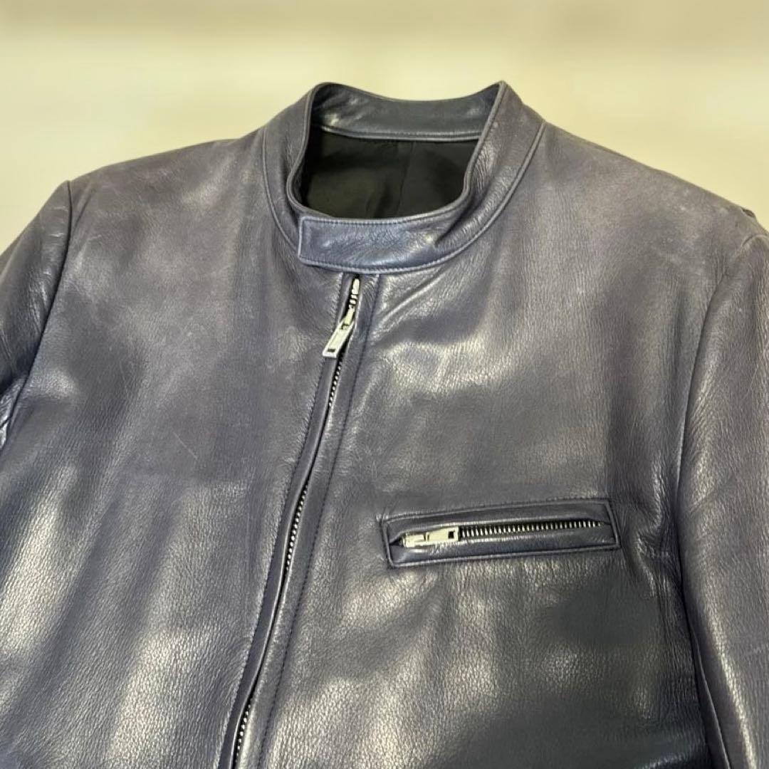 LITHIUM HOMME☆シングルライダースジャケット☆ネイビー☆サイズ50