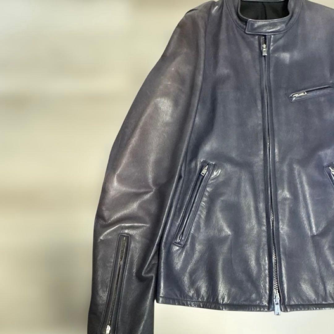 LITHIUM HOMME☆シングルライダースジャケット☆ネイビー☆サイズ50