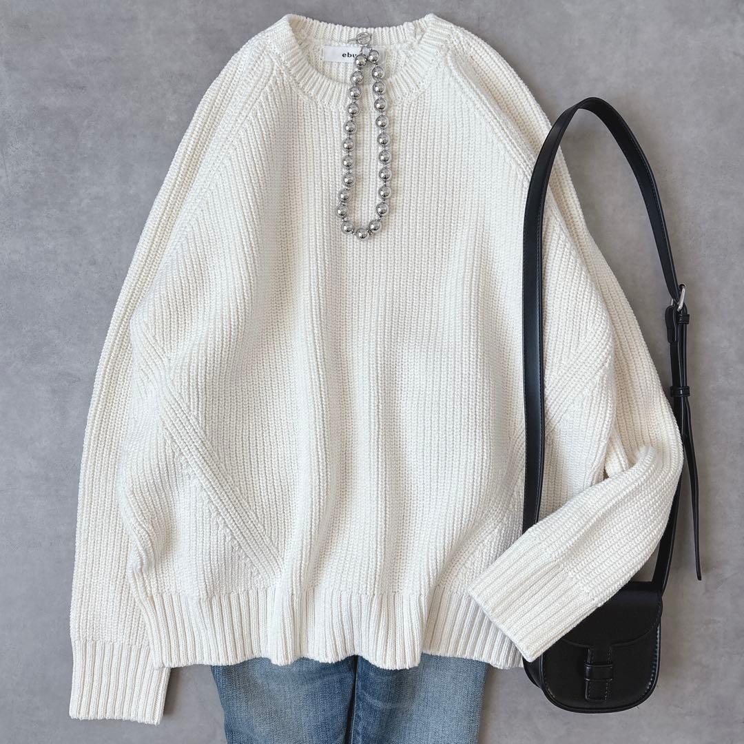 エブール ebure タートルネック コットン カシミヤ混 ニット 白
