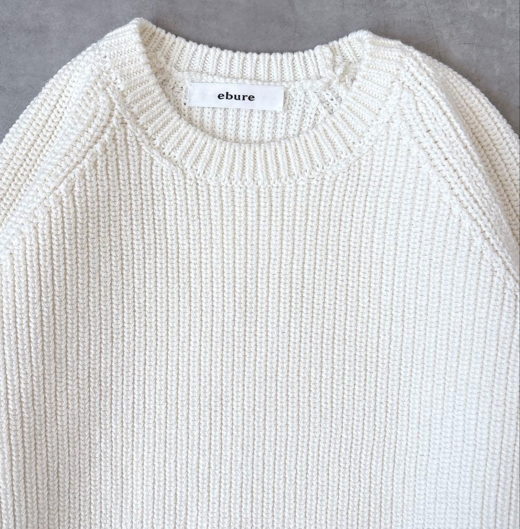 エブール ebure タートルネック コットン カシミヤ混 ニット 白