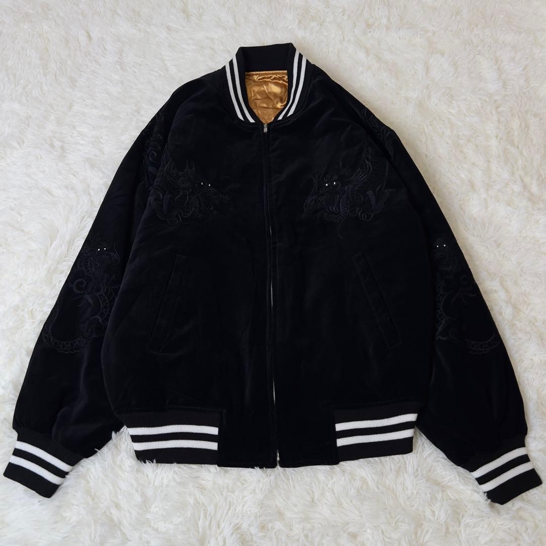 未使用 3L hoshihime 星姫 別珍 ベロアスカジャン 双龍 ブラック