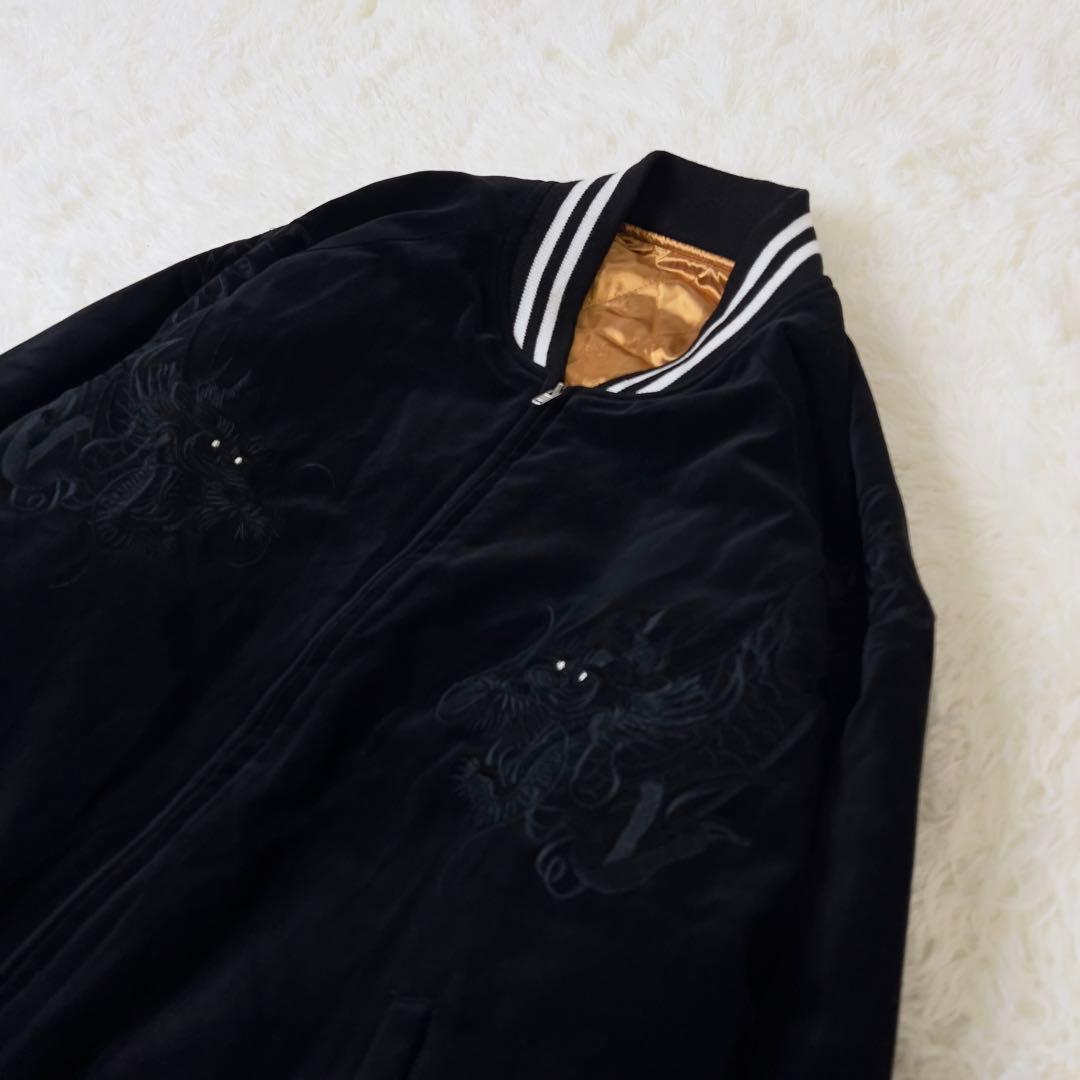 未使用 3L hoshihime 星姫 別珍 ベロアスカジャン 双龍 ブラック