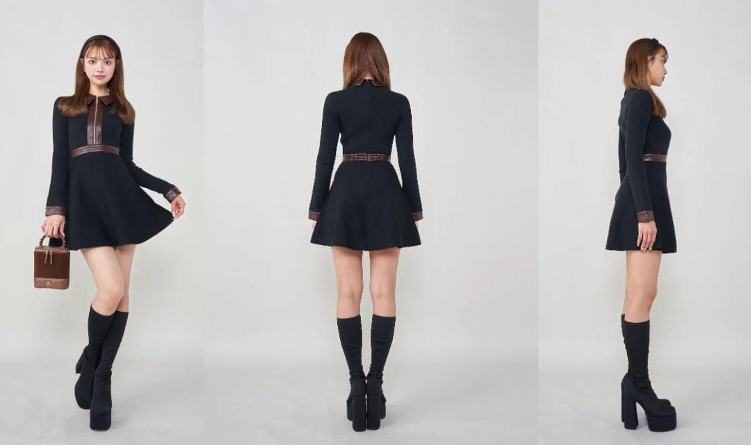 ダーリッチ darich ロゴレザーフレアミニワンピース BLK ブラック FL