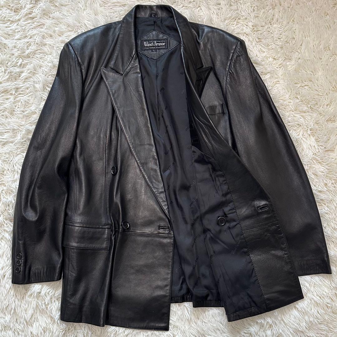 値下げ 大きい ウィンドアーマー イタリア 羊革 レザー ジャケット 裏地 ロゴ