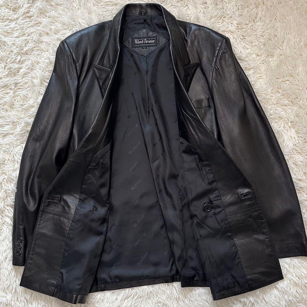値下げ 大きい ウィンドアーマー イタリア 羊革 レザー ジャケット 裏地 ロゴ
