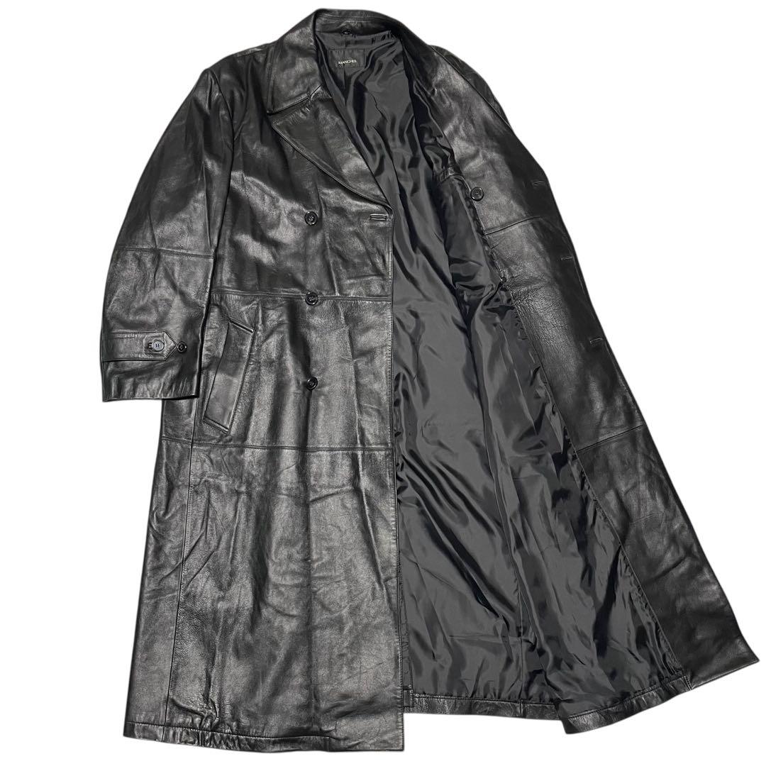 【大きいサイズ×羊革】極美品 マキシ丈ラムレザーダブルチェスターコート 黒 3L