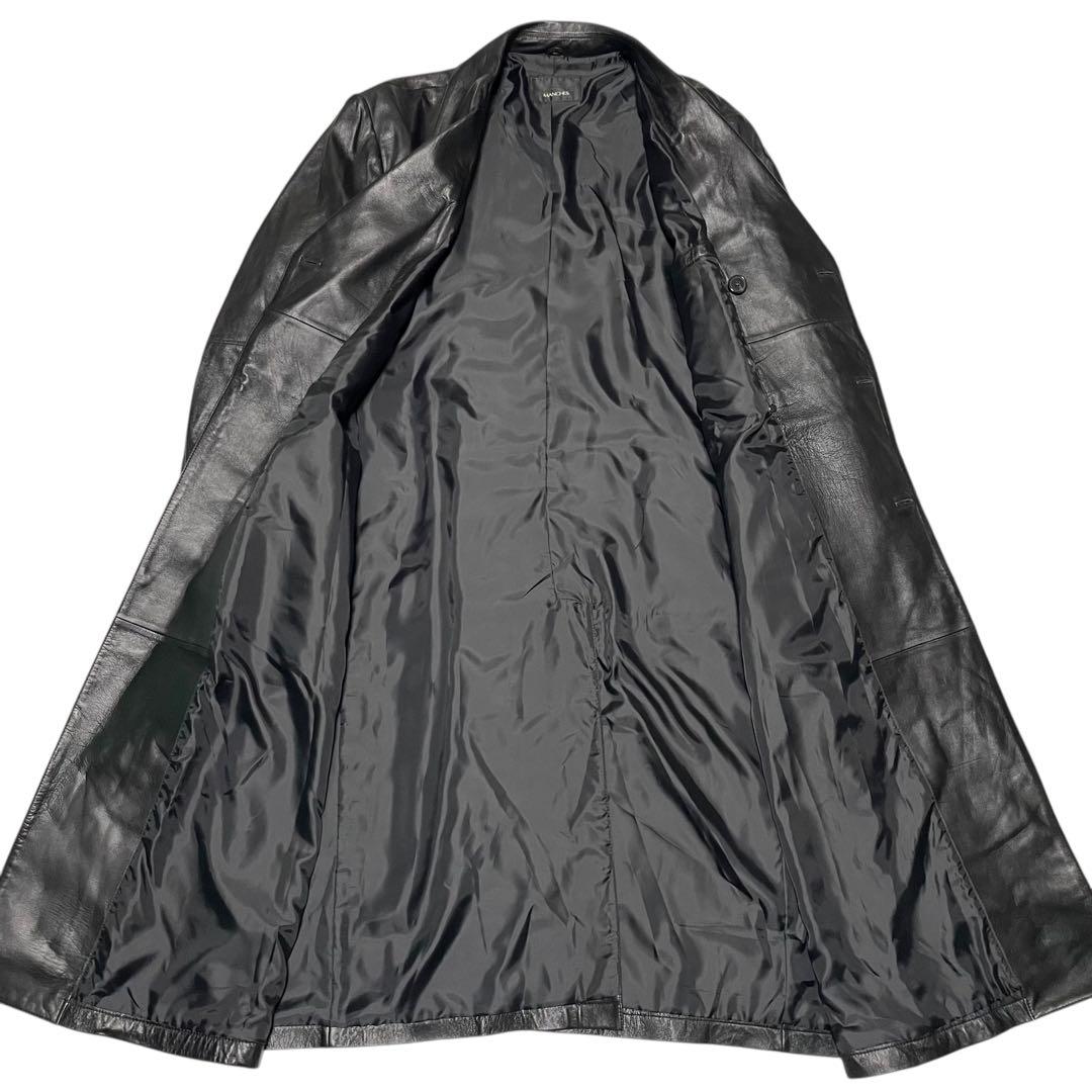 【大きいサイズ×羊革】極美品 マキシ丈ラムレザーダブルチェスターコート 黒 3L