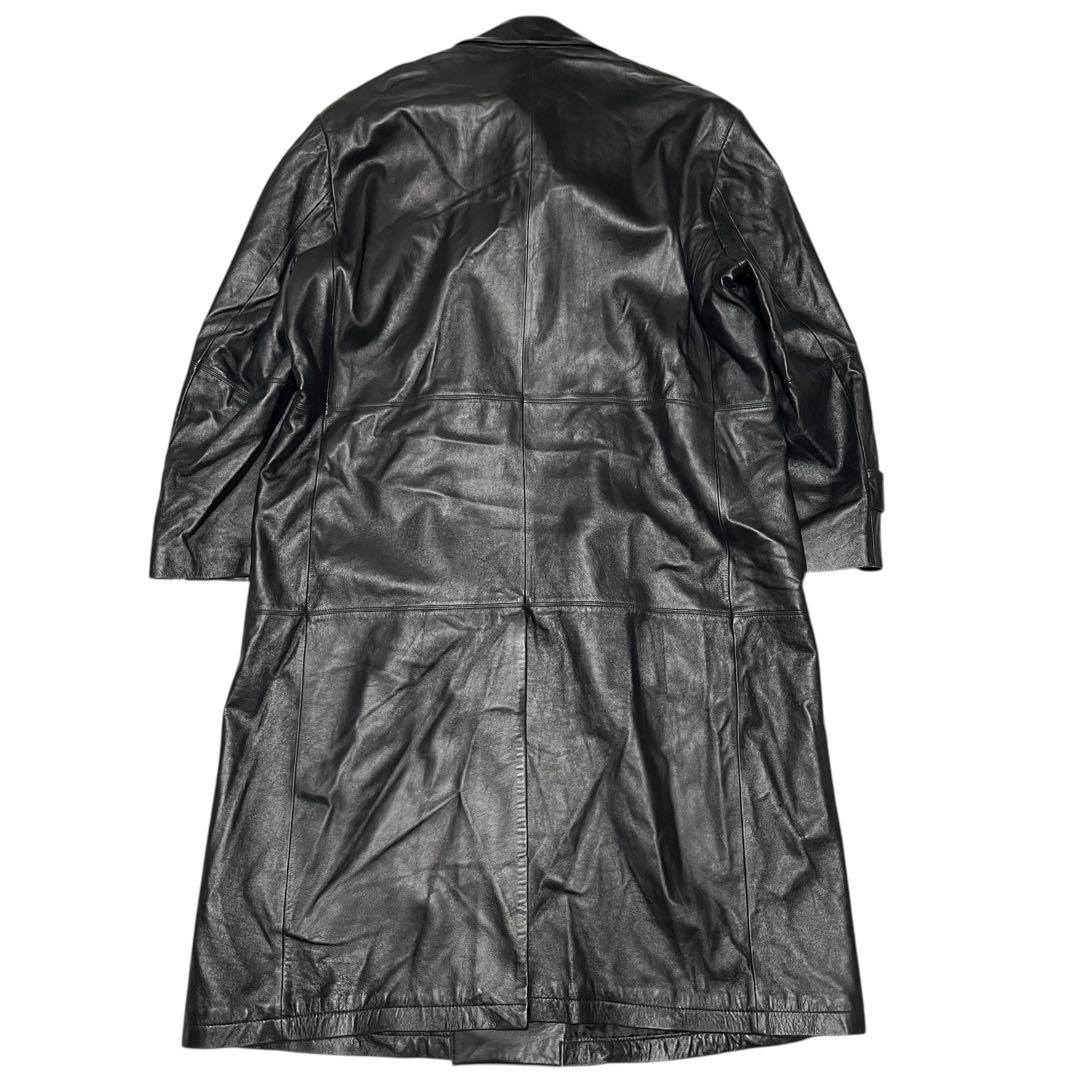 【大きいサイズ×羊革】極美品 マキシ丈ラムレザーダブルチェスターコート 黒 3L