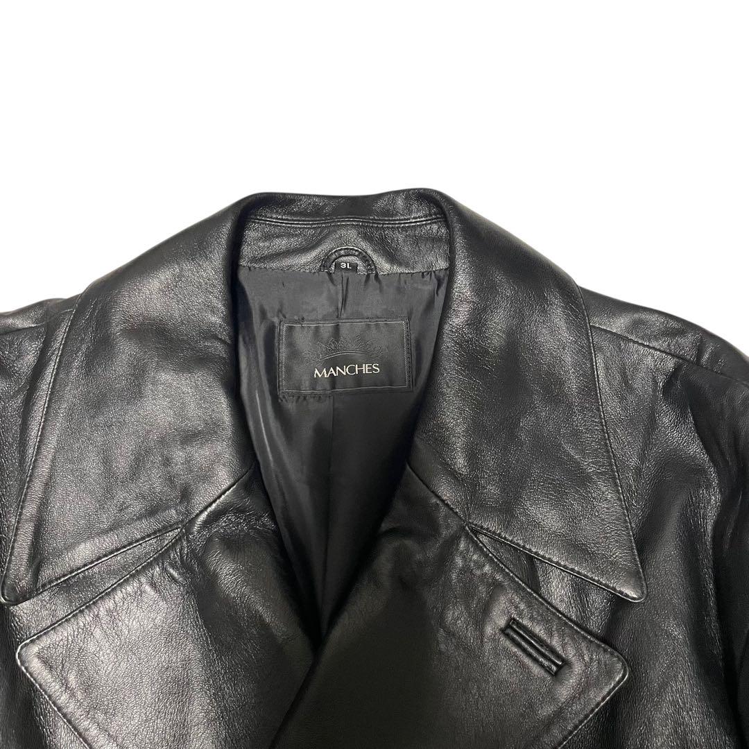 【大きいサイズ×羊革】極美品 マキシ丈ラムレザーダブルチェスターコート 黒 3L