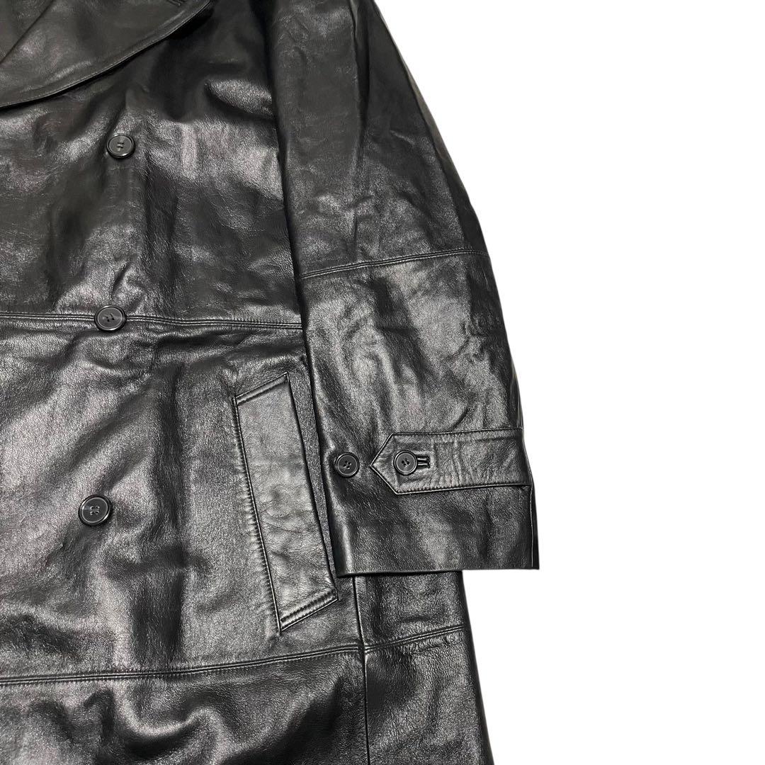 【大きいサイズ×羊革】極美品 マキシ丈ラムレザーダブルチェスターコート 黒 3L