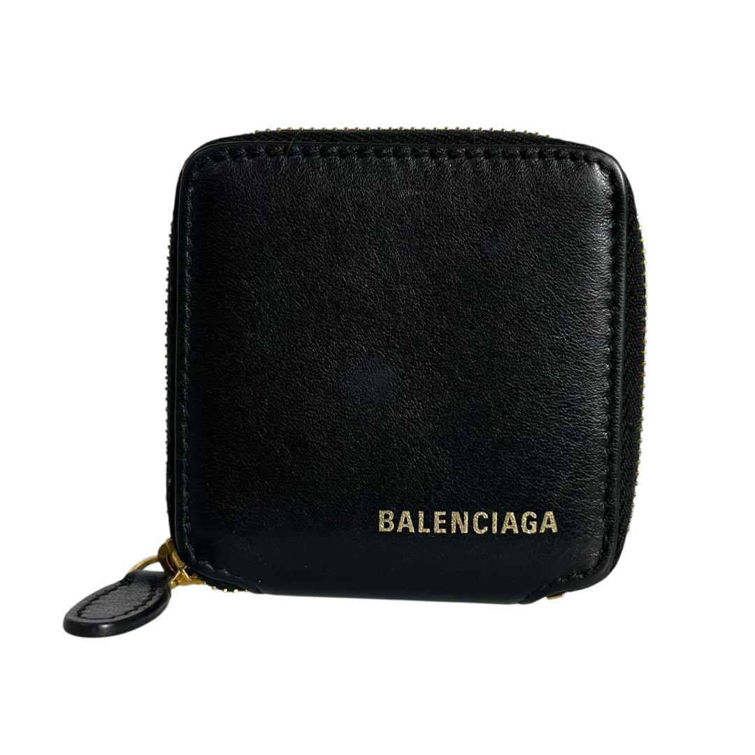 希少✨バレンシアガ ケース ラウンドファスナー ロゴ レザー ブラック