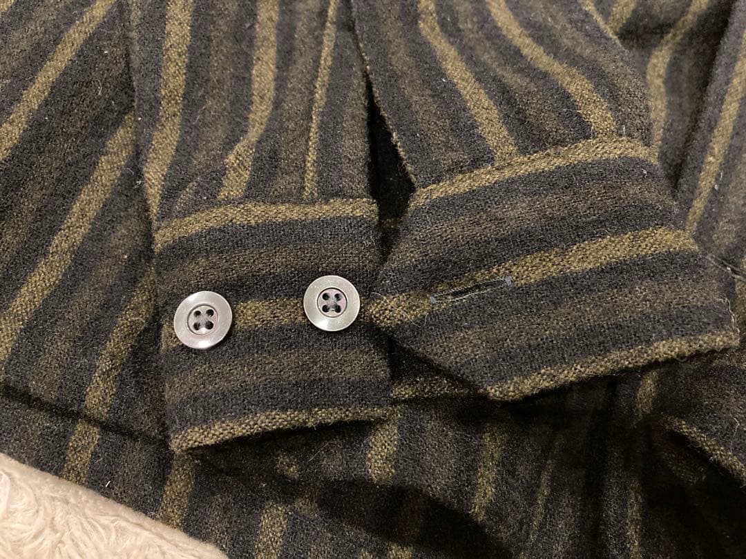 【noberu】オーブンカラー ウールシャツ　ストライプ　長袖シャツ