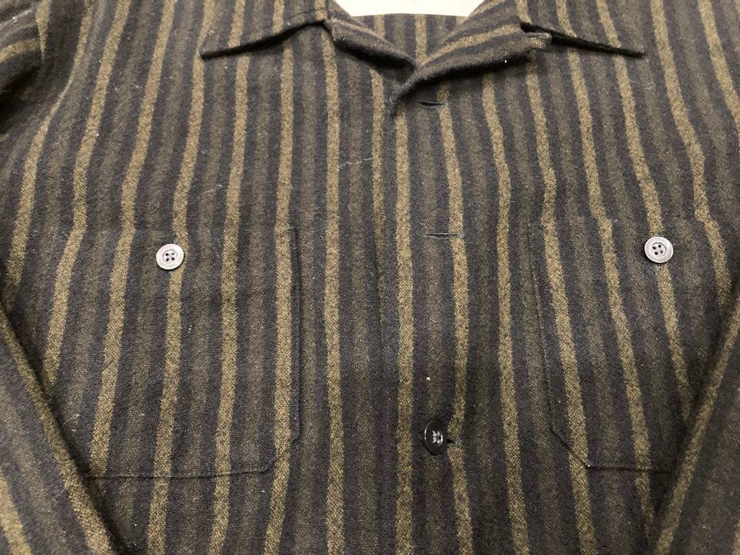 【noberu】オーブンカラー ウールシャツ　ストライプ　長袖シャツ