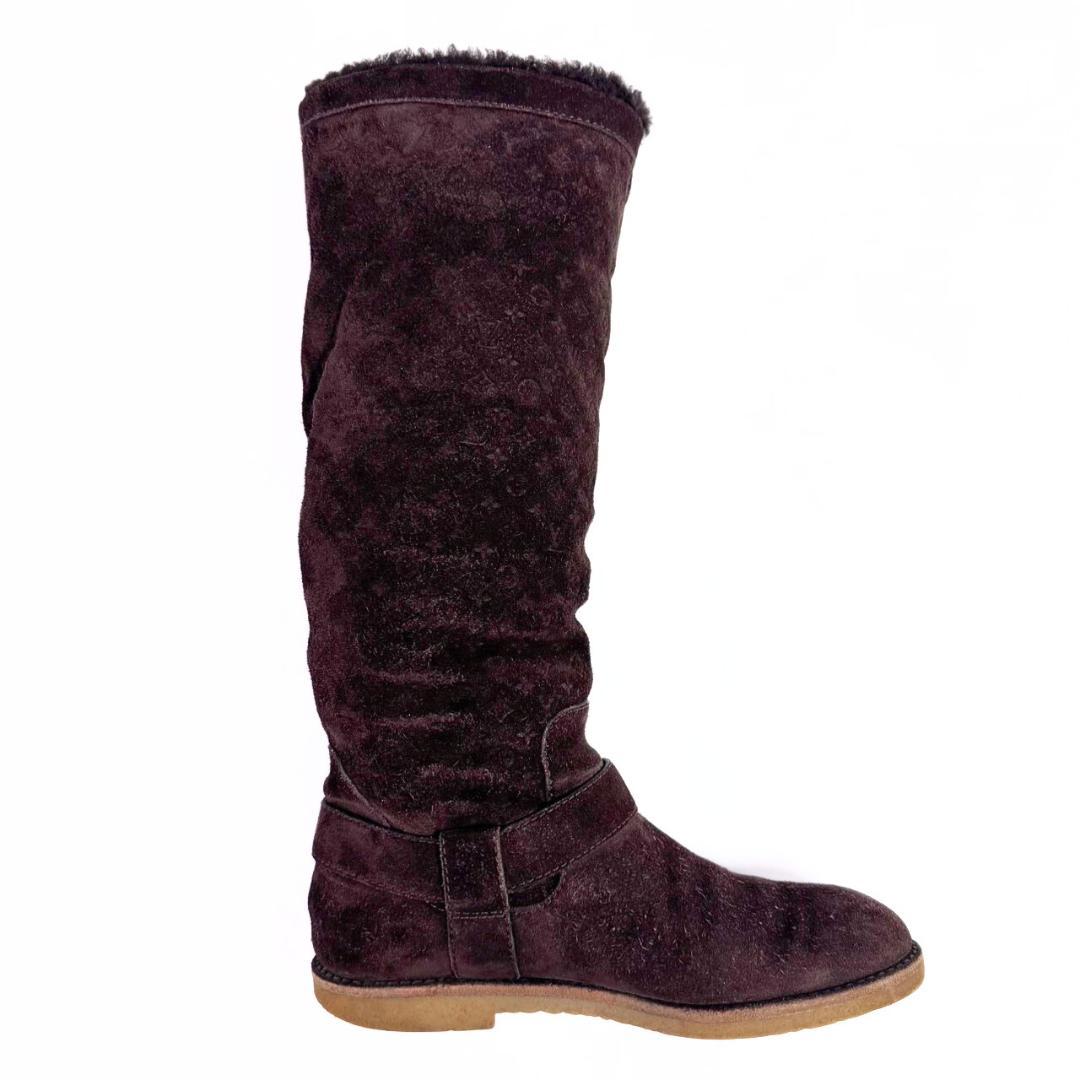 アンド ルイヴィトン スエード×ムートン ロングブーツ ブラウン 37