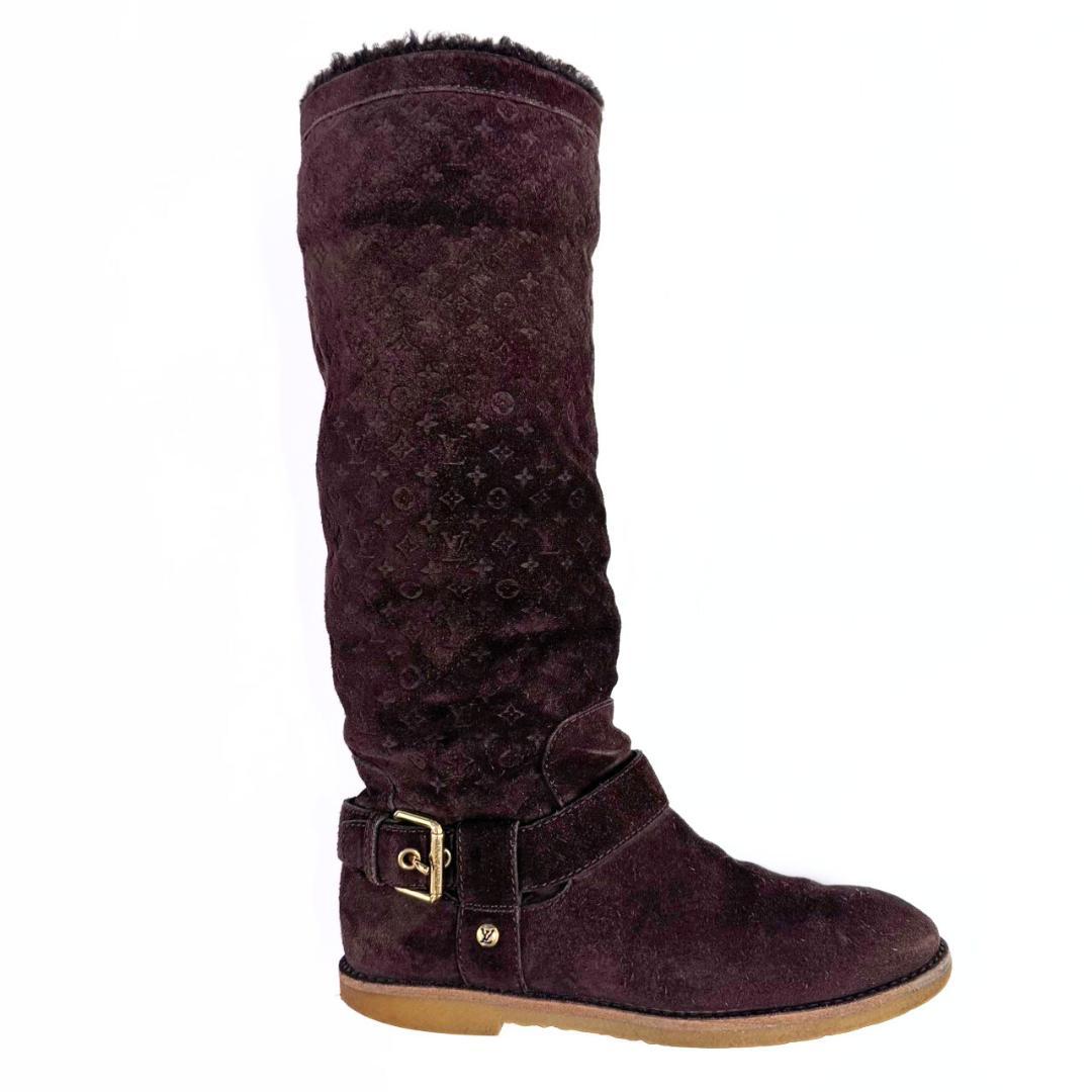 アンド ルイヴィトン スエード×ムートン ロングブーツ ブラウン 37
