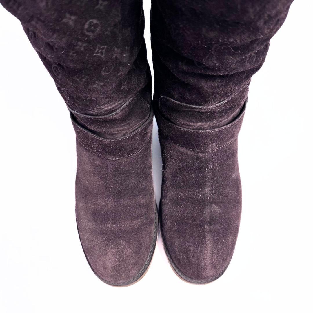 アンド ルイヴィトン スエード×ムートン ロングブーツ ブラウン 37
