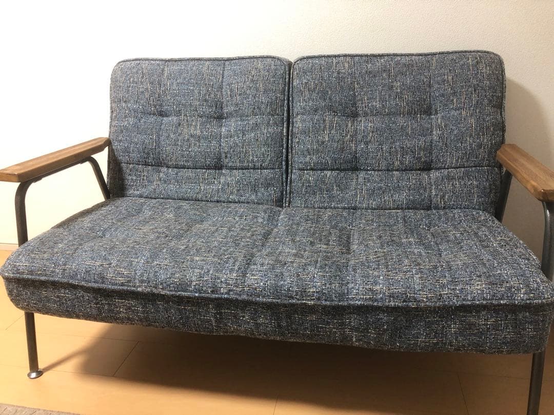デニム柄2人掛けリクライニングソファ、ソファベッド