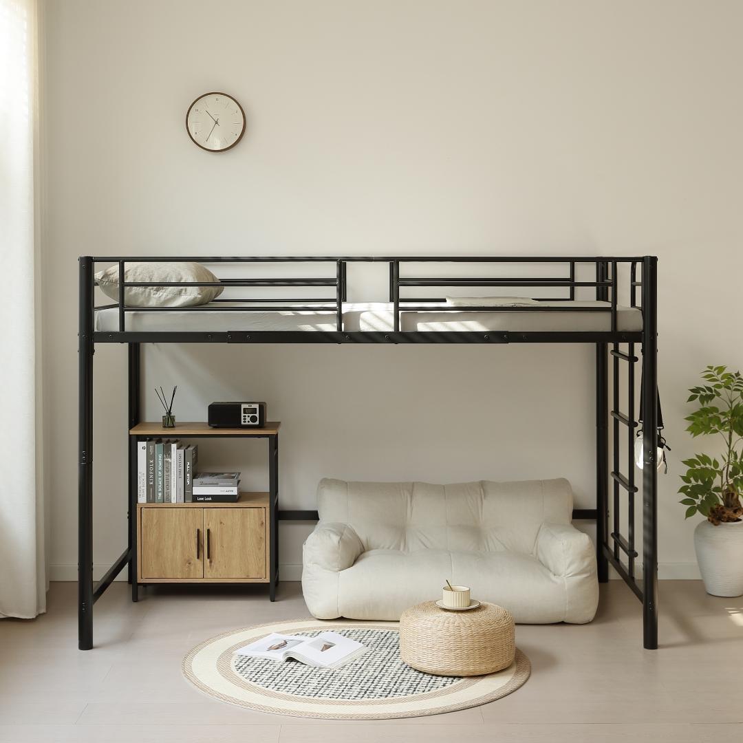 超人気！【高さ140cm】ロフトベッド 耐荷重150kg 一人暮らし　BLACK