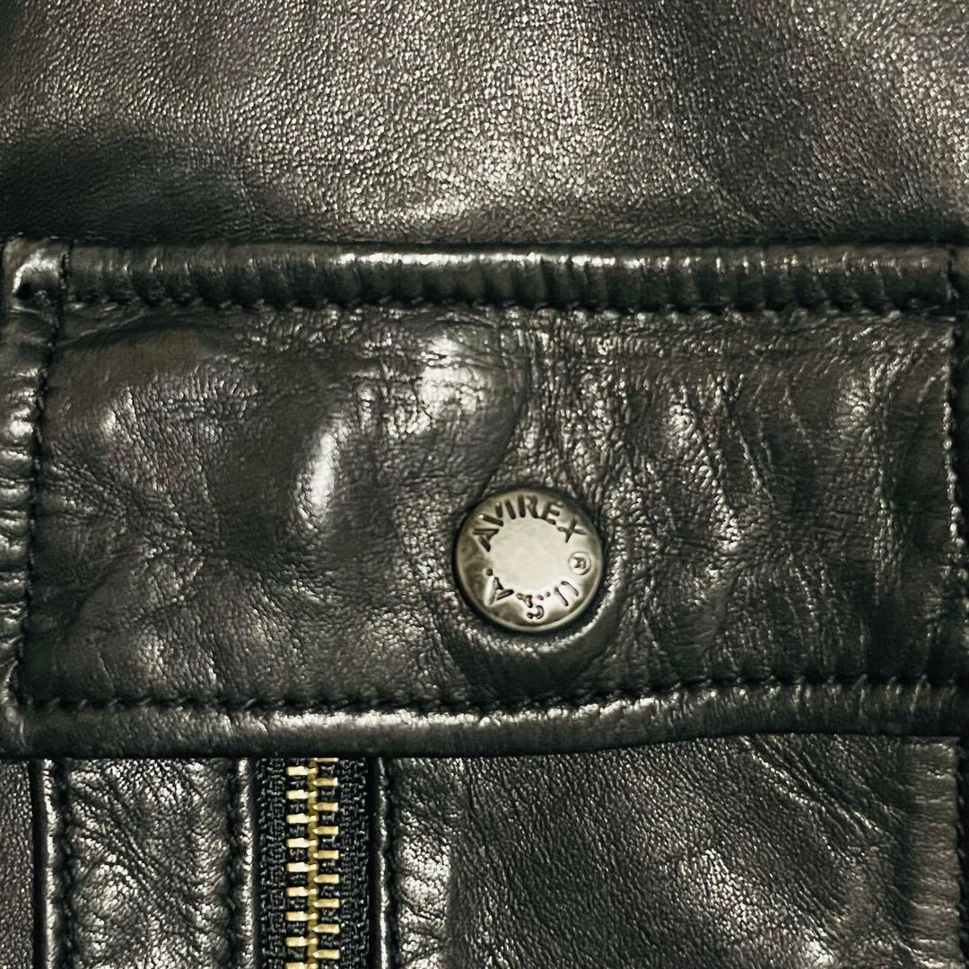 アヴィレックス　レザージャケット　シングルライダース　ラムレザー　ブラック