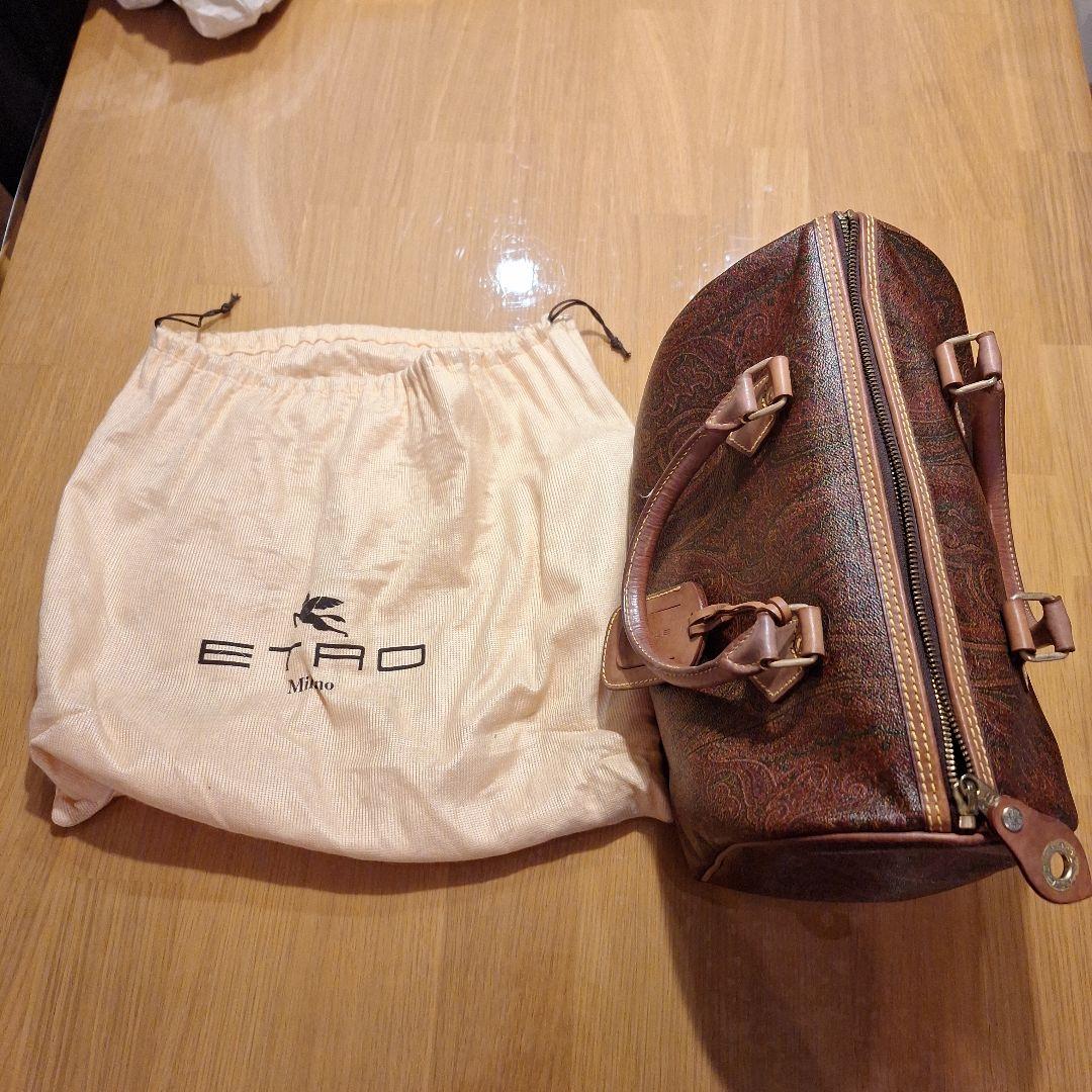 エトロ　ペイズリー柄レザーボストンバッグ