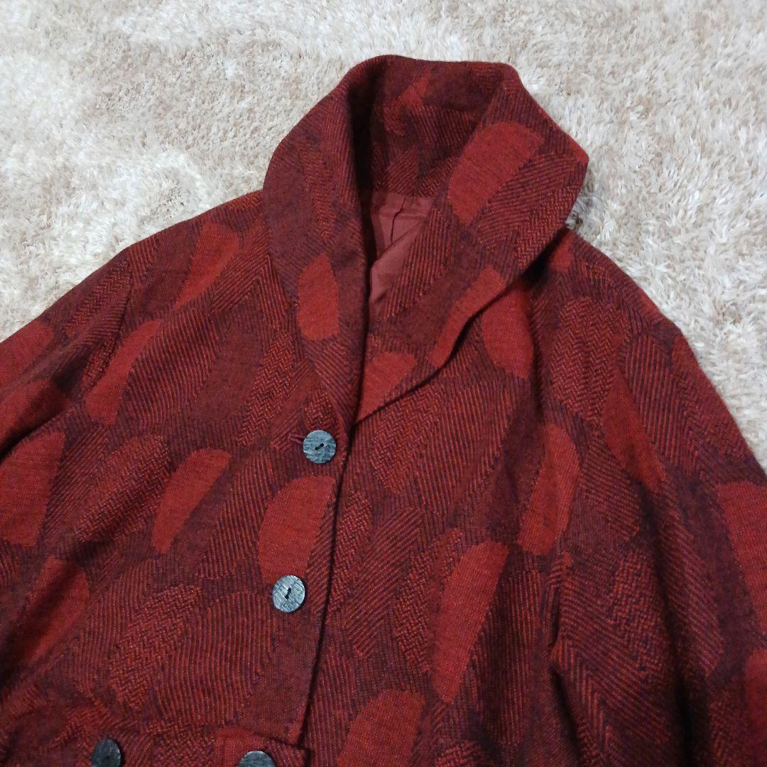 美品 センソユニコ ジウ　変形 ジャケットドット 総柄 アシメ 赤　ウール　羽織