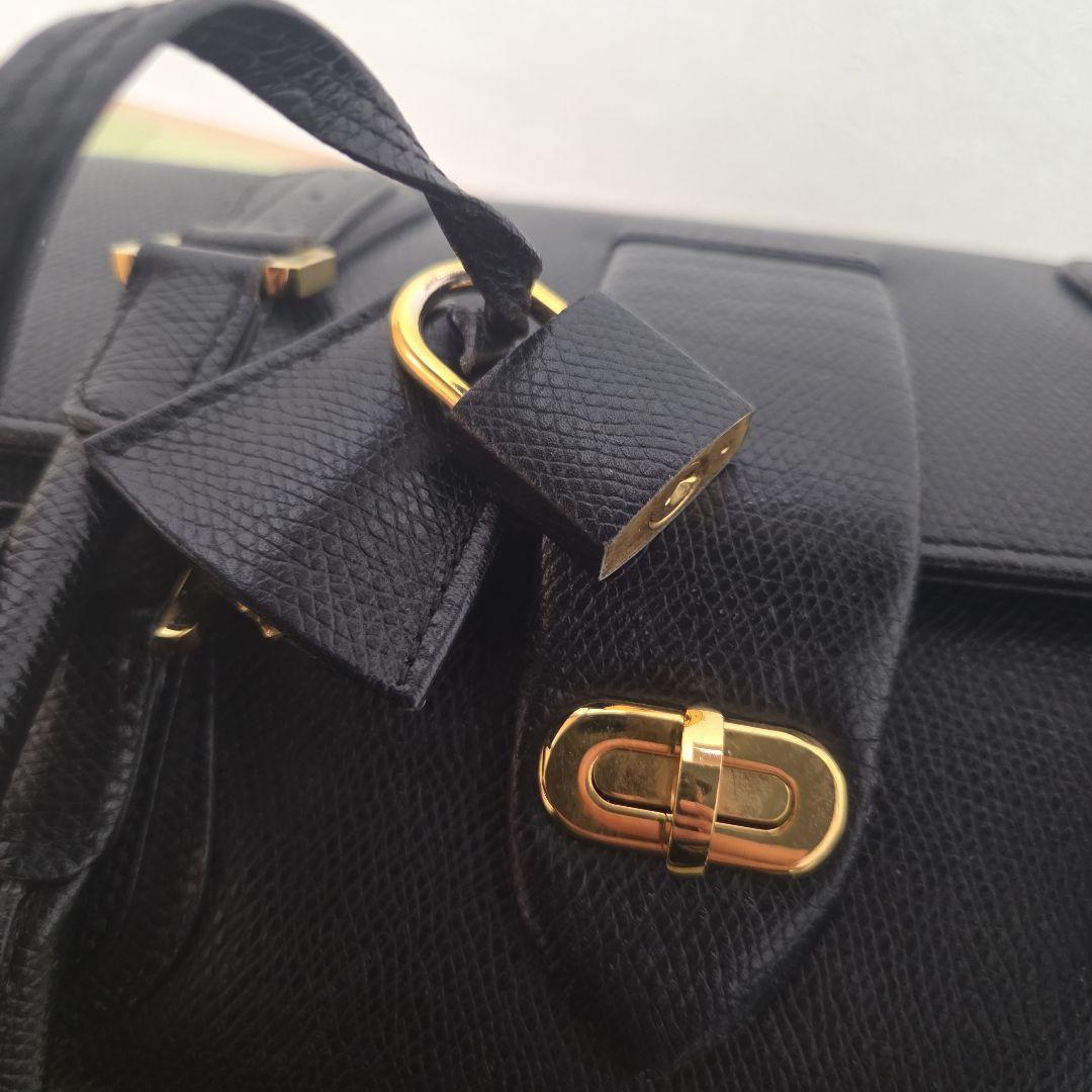 極美品 MORABITO オルセー チャーム 南京錠 ネイビー ハンドバッグ