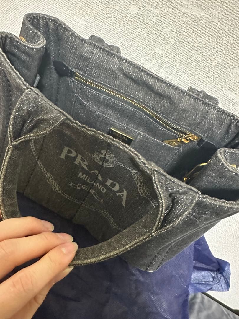 プラダ PRADA カナパ トートバッグ バッグ デニム レディース グレー系