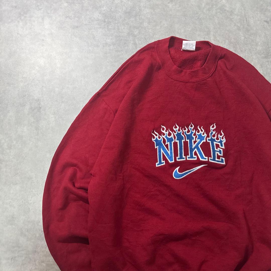 NIKE 90s スウェット トレーナー 刺繍ロゴ ファイヤーロゴ レッド L