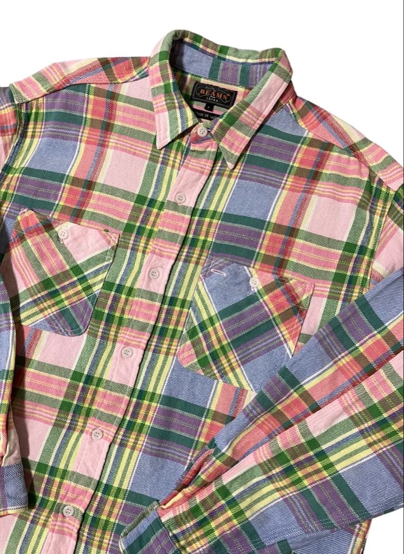 【BEAMS PLUS】インディアンチェック ヘビーフランネル L 日本製