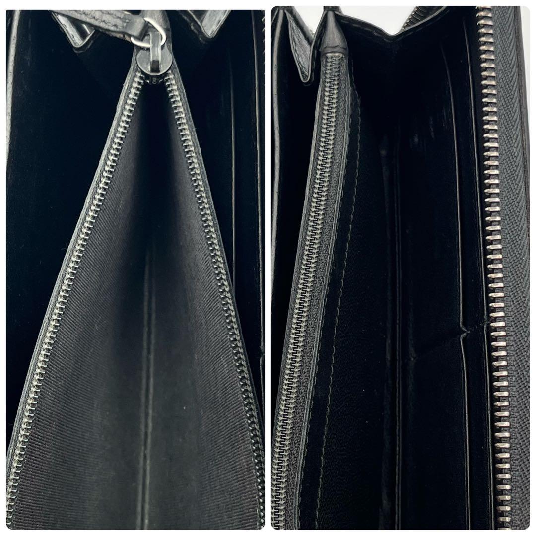 美品✨グッチ 長財布 ラウンドファスナー シマ レザー エンボス 型押し