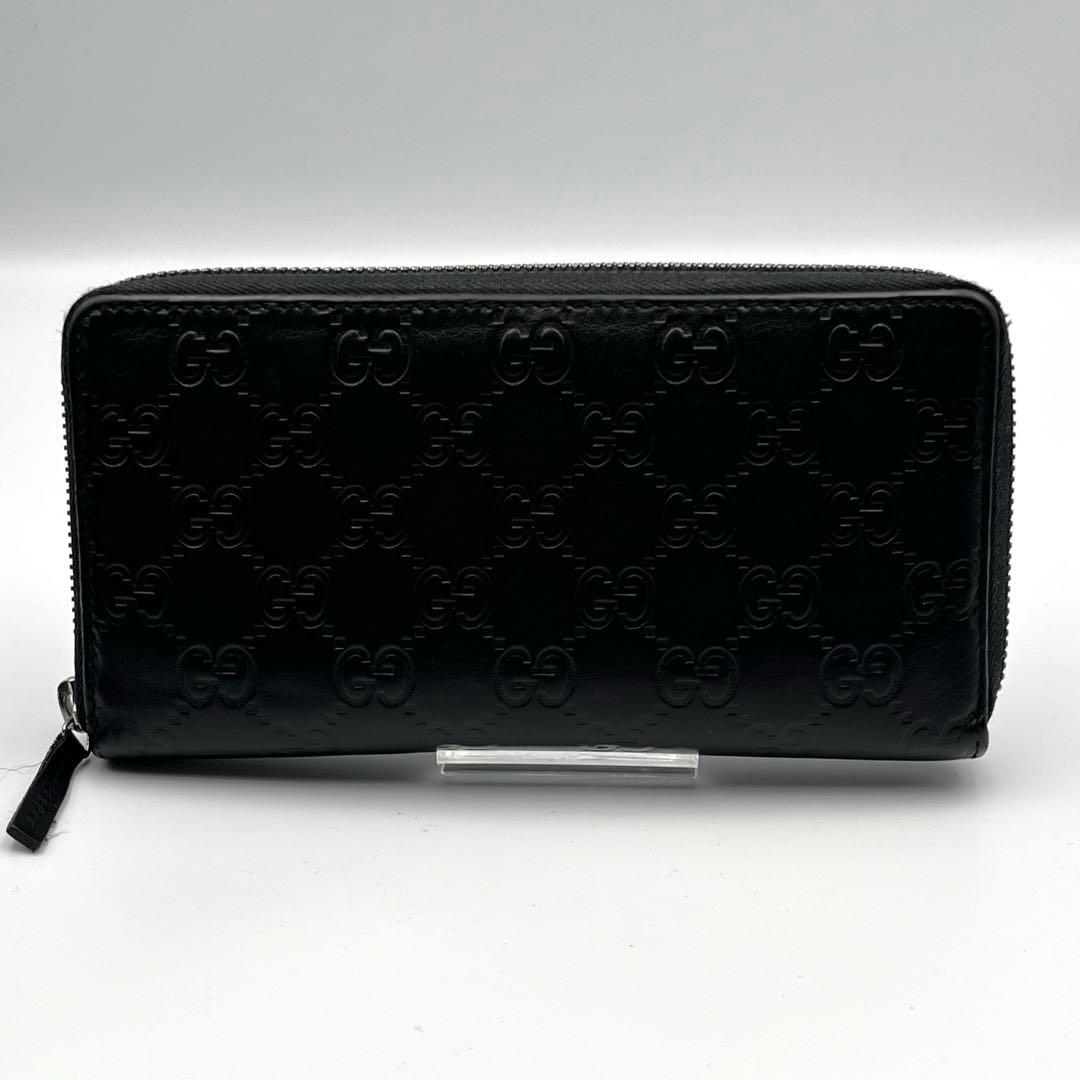 美品✨グッチ 長財布 ラウンドファスナー シマ レザー エンボス 型押し
