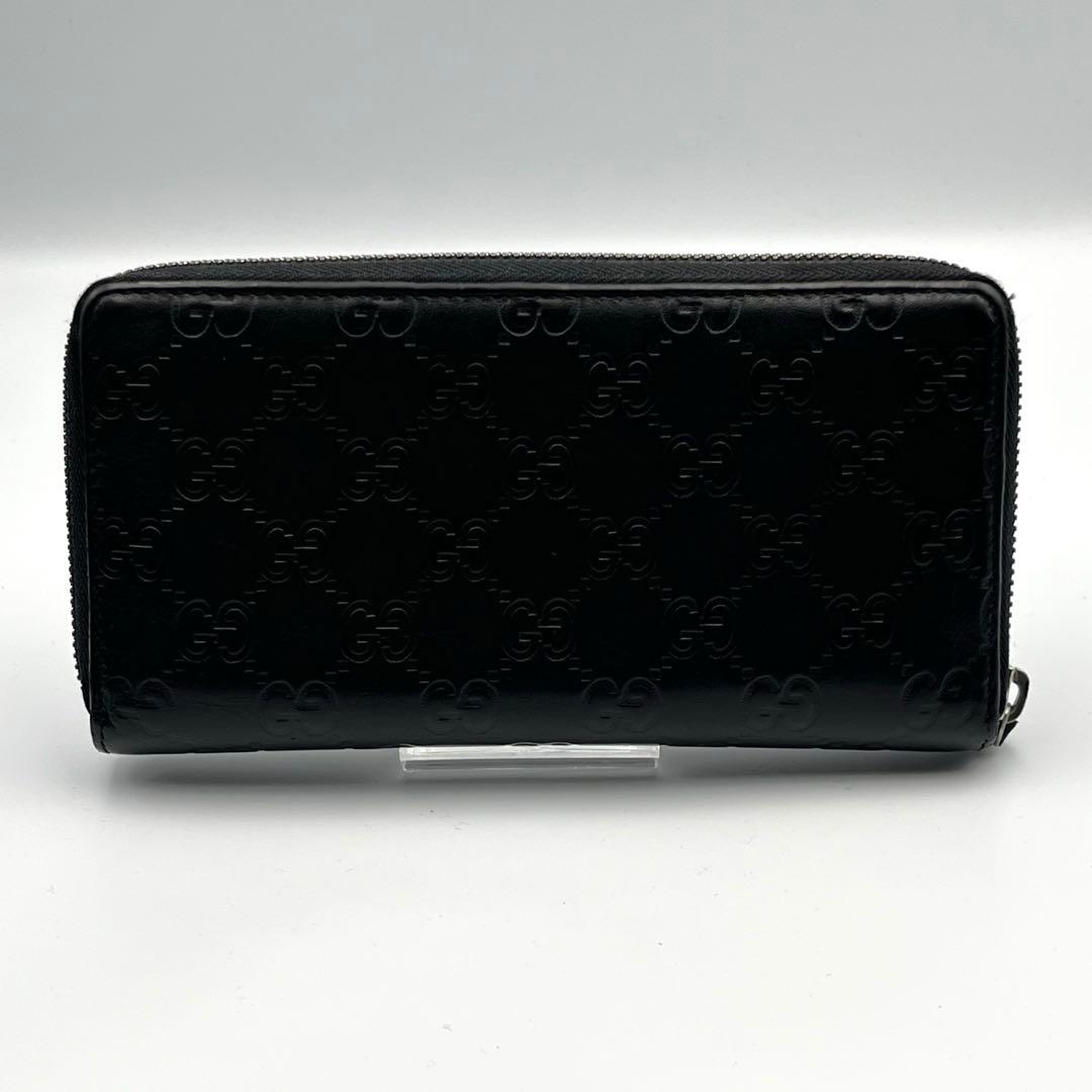 美品✨グッチ 長財布 ラウンドファスナー シマ レザー エンボス 型押し